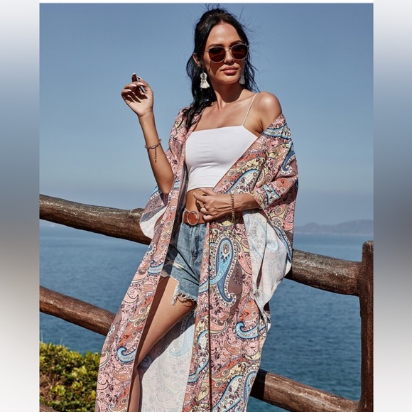 Paisley Long Kimono or Beach Coverup - Picture 4 of 6